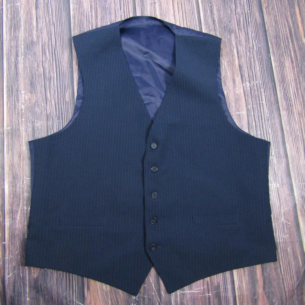 Suit Vest Mens Size XL Navy Blue Pinstripe Formal Waistcoat Wedding 3 Piece